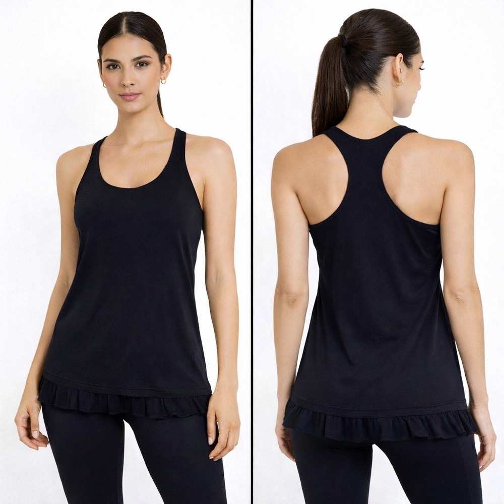 Lululemon Athletica Black Racerback Tank with Ruffle on Bottom Size Small Active